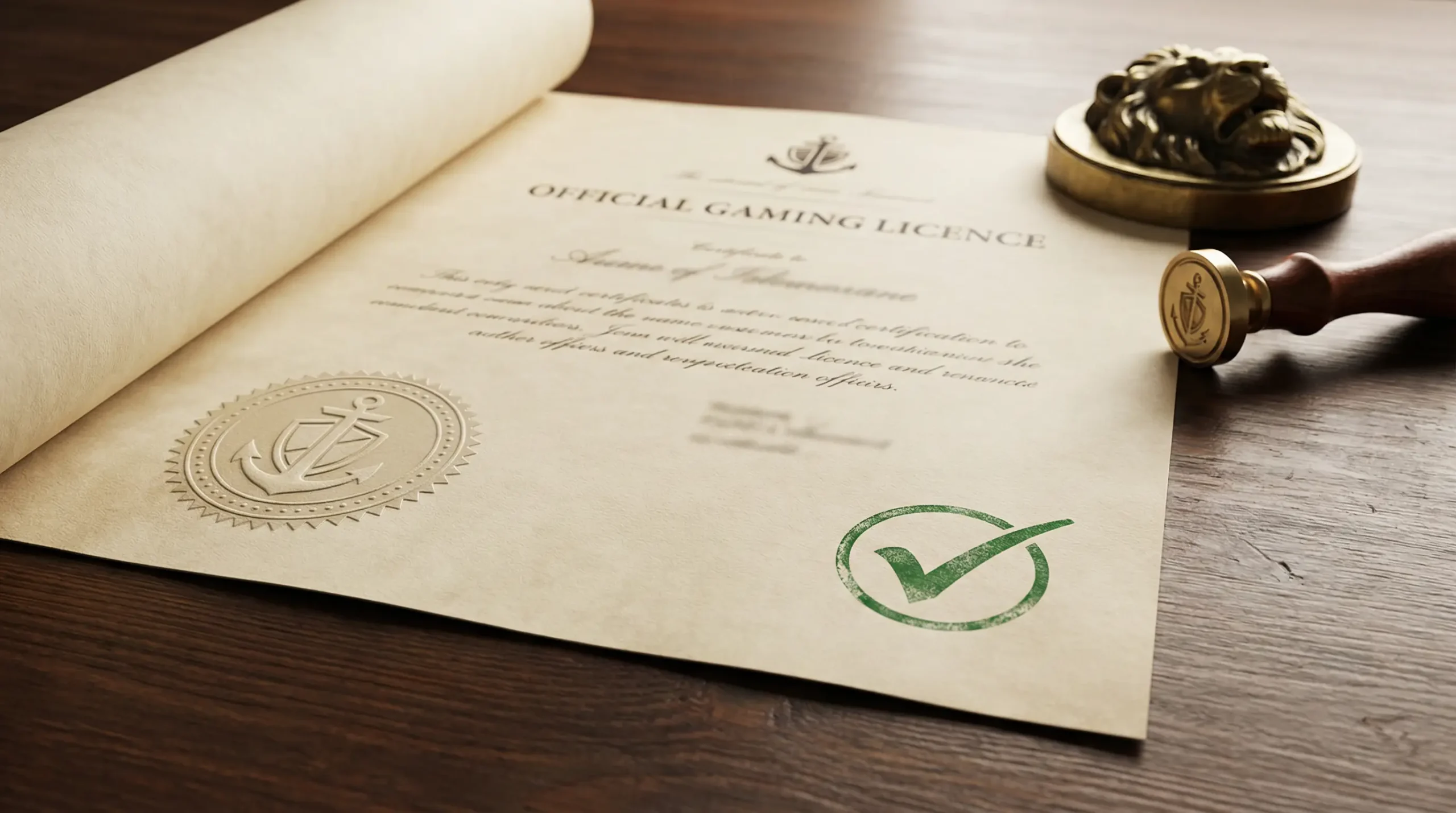 Casino licence certificate with verification checkmark